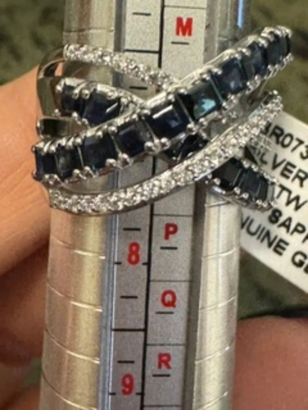Genuine Sapphire 2.8 CTW Sterling Silver Crisscross Statement Ring Size 7 – NWT
